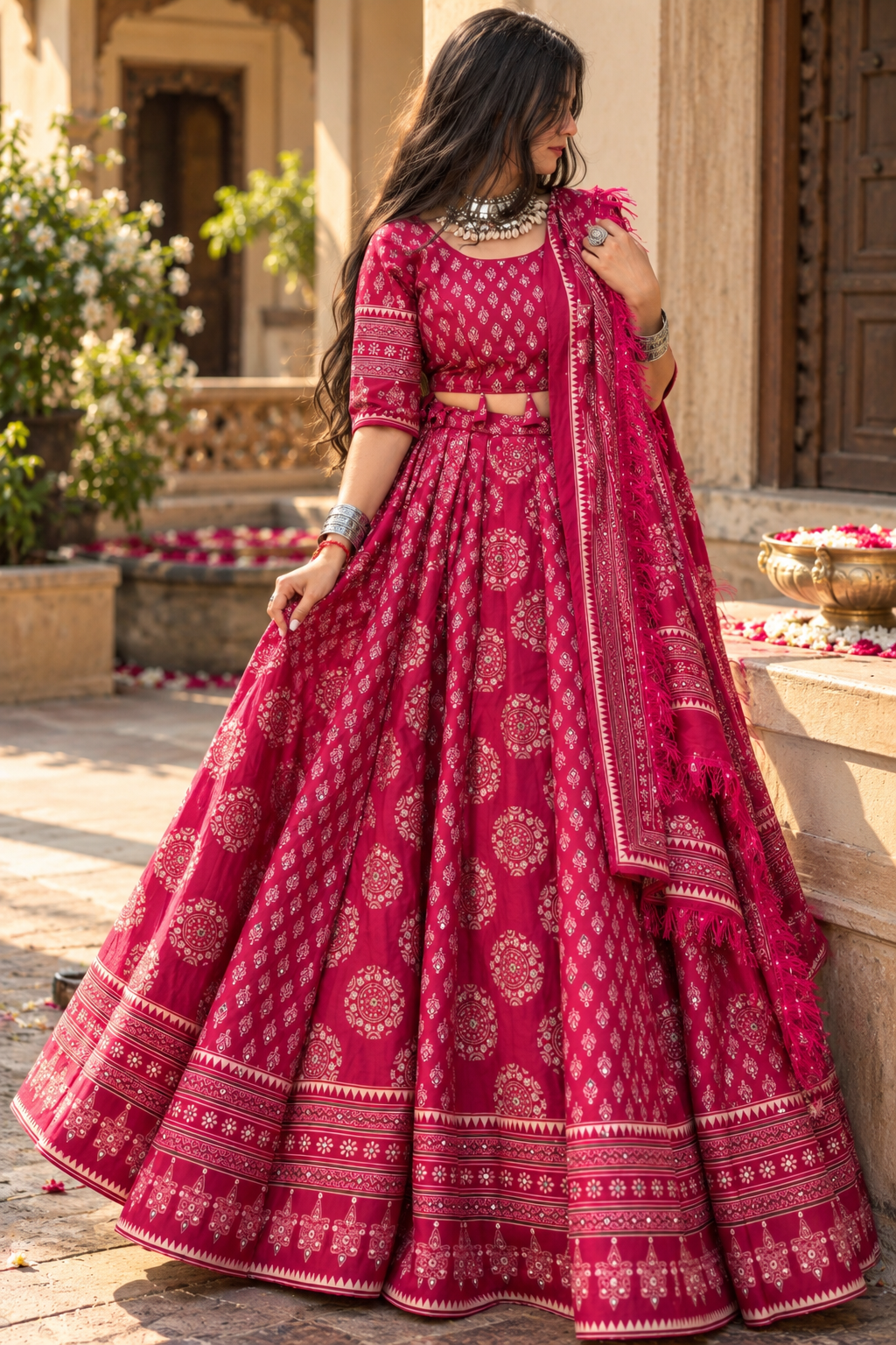 Fuchsia Printed Lehenga