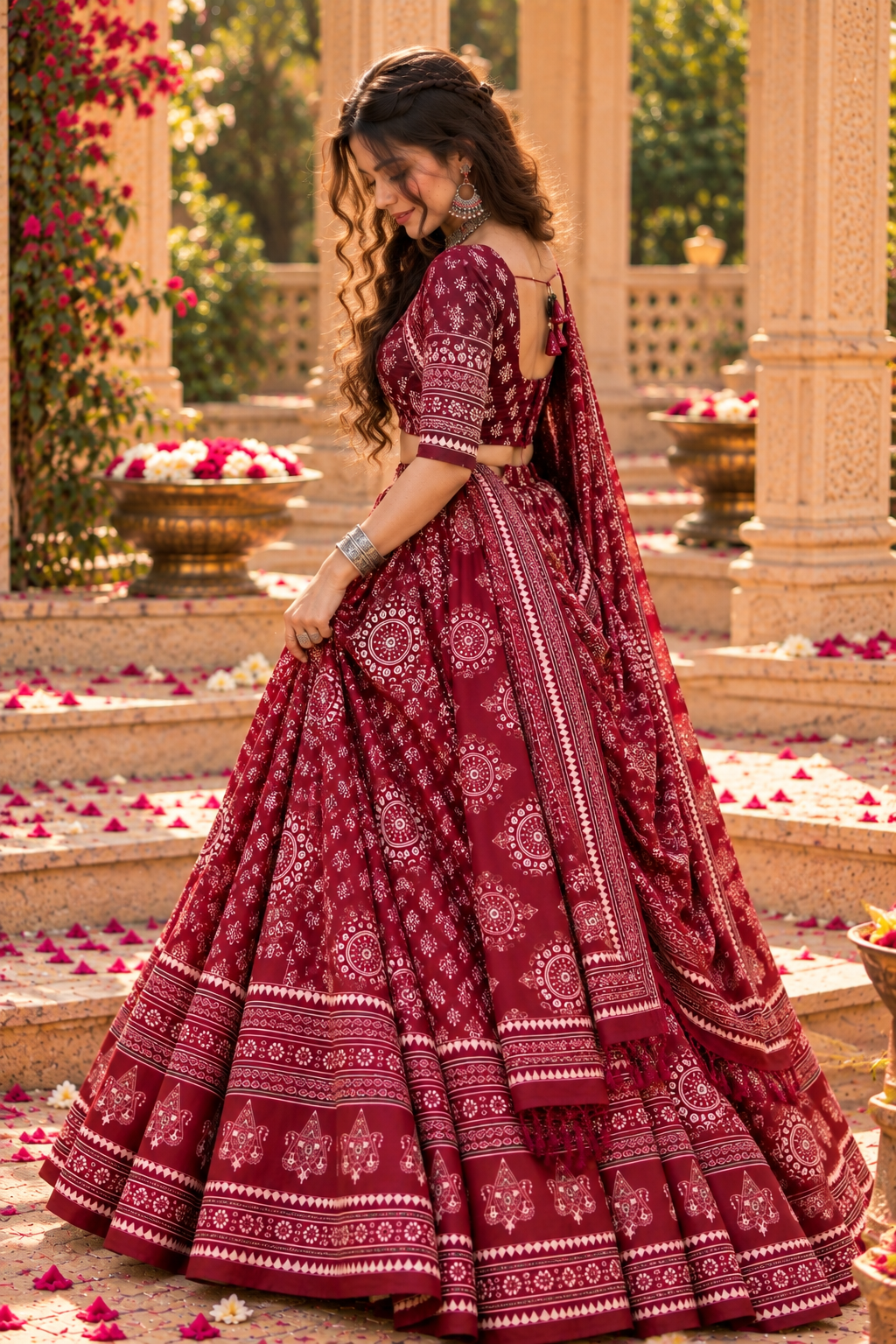 Wine Printed Lehenga