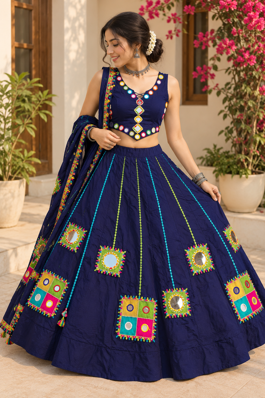 Blue Mirror Work Lehenga